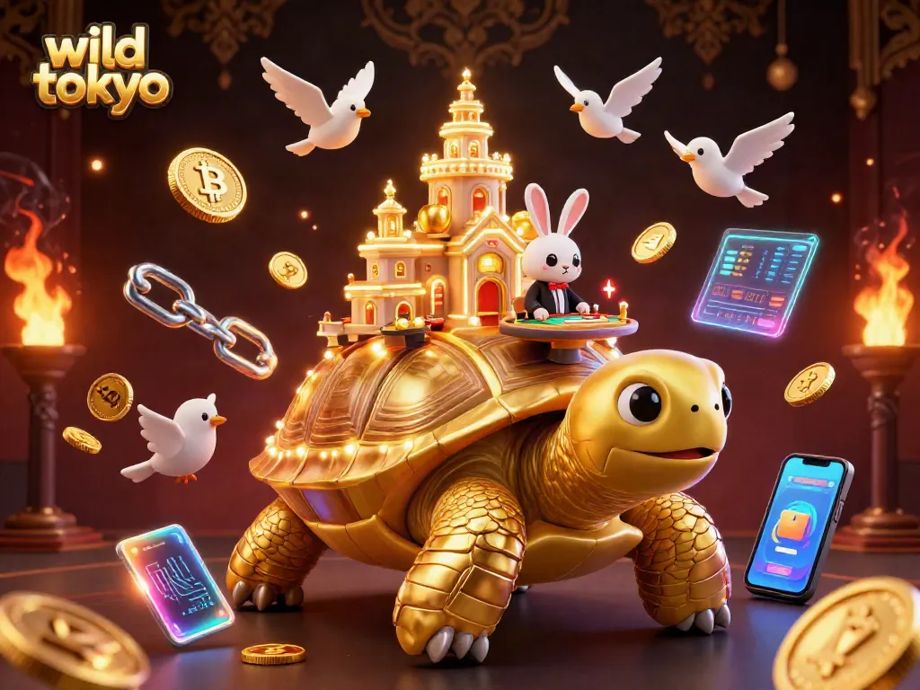Experience wild tokyo with a vibrant illustration showcasing a golden tortoise casino adventure.